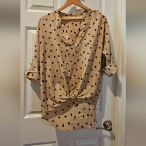 Gibson Beige Blouse with Black Pattern